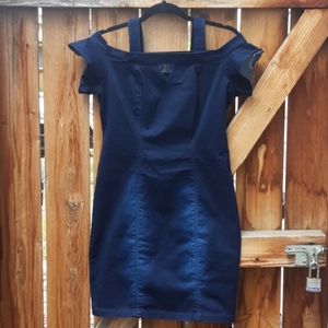 Tissini off shoulder darkwash denim mini dress 7